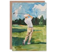 Golfer Golf Course Golfing Sport Watercolour Birthday Card Artery8 Multi One Size