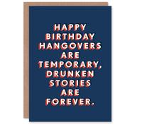 Artery8 Men's Hangovers Temporary Drunken Stories Are Forever Birthday Card in Dark Blue Artery8 Dark Blue