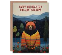 Artery8 Men's Happy Birthday Card to a Brilliant Grandpa Happy Hipster Hippie Bear Hippy Cardigan Artery8 Multicolor