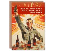 Artery8 Men's Happy Birthday Card to a Brilliant Grandpa Retro 1950's Style Beer Wine Lover in Red Artery8 Red