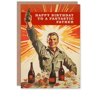 Artery8 Men's Happy Birthday Card to a Fantastic Father Retro 1950's Style Beer Wine Lover in Red Artery8 Red