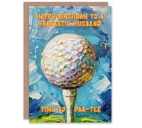 Artery8 Men's Happy Birthday Card to a Fantastic Husband Golfing Lover Golf Pun Party Par Tee Woods in Blue Artery8 Blue