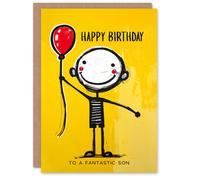 Artery8 Men's Happy Birthday Card to a Fantastic Son Fun Colourful Balloon Boy Cheerful in Mustard Artery8 Mustard