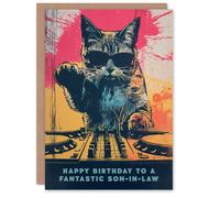Artery8 Happy Birthday Card to a Fantastic Son-in-Law Grunge DJ Cat Lover Vinyl Decks Records Music