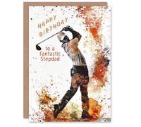 Artery8 Men's Happy Birthday Card to a Fantastic Stepdad Golf Lover Tee Shot Driver Swing Golfing in Orange Artery8 Orange