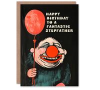 Artery8 Men's Happy Birthday Card to a Fantastic Stepfather Creepy Clown Balloon Dark Fun Weird Odd in Black Artery8 Black