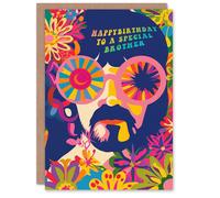 Artery8 Men's Happy Birthday Card to a Special Brother Hippy Flower Power Hippie 1960's Psychedelic Trippy Artery8 Multicolor
