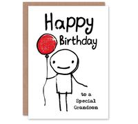 Artery8 Happy Birthday Card to a Special Grandson Stick Man Red Balloon Simple