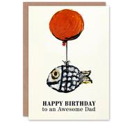Artery8 Men's Happy Birthday Card to an Awesome Dad Fun Balloon Fish Fishing Fisherman Angler in Off-White Artery8 Off-White