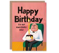 Artery8 Men's Happy Birthday Card to an Awesome Dad Grumpy Man Cake Fun Funny Humour in Pink Artery8 Pink