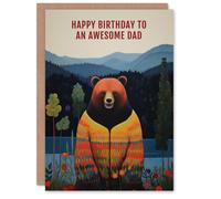 Artery8 Men's Happy Birthday Card to an Awesome Dad Happy Hipster Hippie Bear Hippy Cardigan Artery8 Multicolor