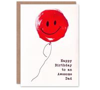 Artery8 Happy Birthday Card to an Awesome Dad Simple Smiley Face Red Balloon Fun