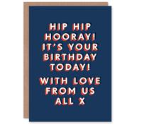 Artery8 Men's Hip Hooray With Love From Us All Modern Bold Birthday Card in Dark Blue Artery8 Dark Blue