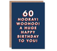 Artery8 Men's Hooray Huge Happy 60 Year Old Milestone 60th Birthday Card in Dark Blue Artery8 Dark Blue