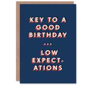 Artery8 Men's Key Is Low Expectations Fun Funny Cheeky Birthday Card in Dark Blue Artery8 Dark Blue