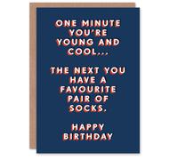 Artery8 Men's One Minute Young Cool Pair Of Favourite Socks Birthday Card in Dark Blue Artery8 Dark Blue