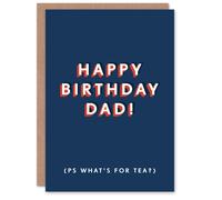 Artery8 Men's PS What's For Tea Modern Funny Cheeky Birthday Card in Dark Blue Artery8 Dark Blue