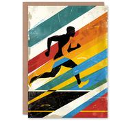 Artery8 Sport Runner Athlete Colourful Abstract Geometric For Him Man Birthday Card