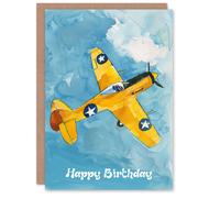 Artery8 US Army Air Force Wwii Pilot Fighter Jet Painting For Him Man Birthday Card