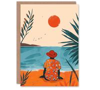 Artery8 Watching Summer Sunset Tranquil Seaside Beach For Him Man Holiday Card