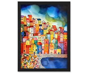Artery8 Menton France Seaside Town Folk Art Artwork Framed A3 Wall Art Print