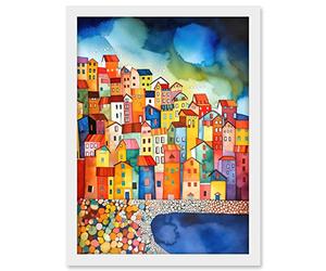 Artery8 Menton France Seaside Town Folk Art Artwork Framed A3 Wall Art Print