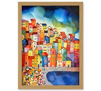 Artery8 Menton France Seaside Town Folk Art Artwork Framed Wall Art Print A4