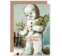 Artery8 Merry Christmas Xmas Holly Mistletoe Snowman Greetings Card in White Artery8 White