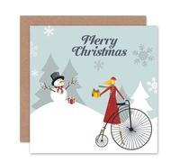 Artery8 Merry Snowman Shooting Star Bicycle Christmas Card Artery8 Multicolor