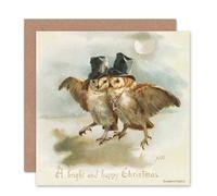 Artery8 Merry Xmas Friendly English Gents Owl Christmas Card Artery8 Multicolor