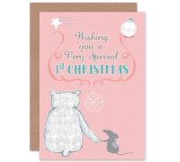 Artery8 Merry Xmas Special 1st Christmas Pink Cute Greetings Card Artery8 Pink