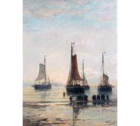 Artery8 Mesdag Bluff Bowed Scheveningen Boats At Anchor Premium Wall Art Canvas Print 18X24 Inch