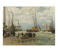 Artery8 Mesdag Fishing Pinks In Breaking Waves Painting Unframed Wall Art Print Poster Home Decor Premium