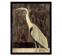 Artery8 Mesquita Heron Bird Animal Nature Drawing Art Print Framed Poster Wall Decor 12x16 inch