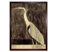Artery8 Mesquita Heron Bird Animal Nature Drawing Art Print Framed Poster Wall Decor 12x16 inch