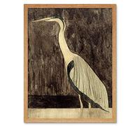 Artery8 Mesquita Heron Bird Animal Nature Drawing Art Print Framed Poster Wall Decor 12x16 inch