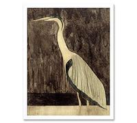 Artery8 Mesquita Heron Bird Animal Nature Drawing Art Print Framed Poster Wall Decor 12x16 inch