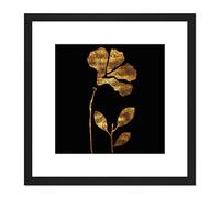 Artery8 Metallic Foil Effect Style Copper Gold Flowers Botanical Black Painting Square Wooden Framed Wall Art Print Picture 9X9 Inch