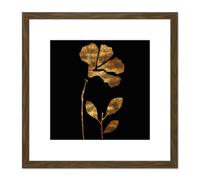 Artery8 Metallic Foil Effect Style Copper Gold Flowers Botanical Black Painting Square Wooden Framed Wall Art Print Picture 8X8 Inch in Brown Artery8 Brown