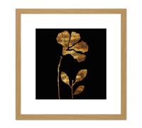 Artery8 Metallic Foil Effect Style Copper Gold Flowers Botanical Black Painting Square Wooden Framed Wall Art Print Picture 8X8 Inch in Light Oak Artery8 Light Oak