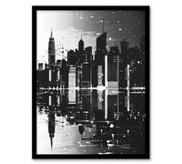 Artery8 Metropolis Cityscape Reflection Black White Framed Art Print | Size: W12" x H16" Artery8 Black W12" x H16"