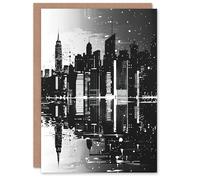 Artery8 Metropolis Cityscape Reflection Black White Greeting Birthday Card Him Her All Blank