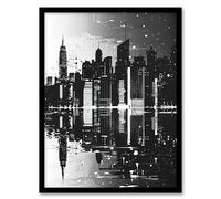 Artery8 Metropolis Cityscape Reflection Black White Living Room Artwork Framed Wall Art Print 18X24 Inch