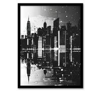 Artery8 Metropolis Cityscape Reflection Black White Framed Art Print | Size: A4 Artery8 Black A4