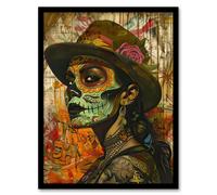 Artery8 Mexican Day of the Dead Portrait Street Art Tattoos Framed Art Print in Brown | Size: W12" x H16" Artery8 Brown W12" x H16"