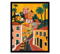 Artery8 Mexico City Santa Prisca Church Cityscape Sunset Framed Art Print in Mustard | Size: A4 Artery8 Mustard A4