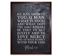 Artery8 Micah 6:8 Love Mercy Walk Humbly With Your God Christian Bible Verse Quote Scripture Typography Artwork Framed Wall Art Print 9X7 Inch
