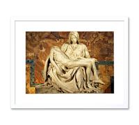 Artery8 Michelangelo Pieta 1499 Renaissance Marble Sculpture of Mary Holding Jesus's Dead Body Framed Wall Art Print Picture 12X16 inch in White Artery8 White