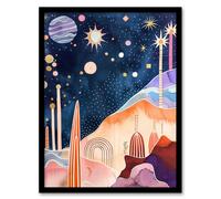 Artery8 Framed Wall Art Mid Century Modern Abstract Boho Space Landscape - 12X16 Inch