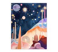 Artery8 Mid Century Modern Abstract Boho Space Landscape Wall Art Print | Size: W12" x H16" Artery8 Multicolor W12" x H16"